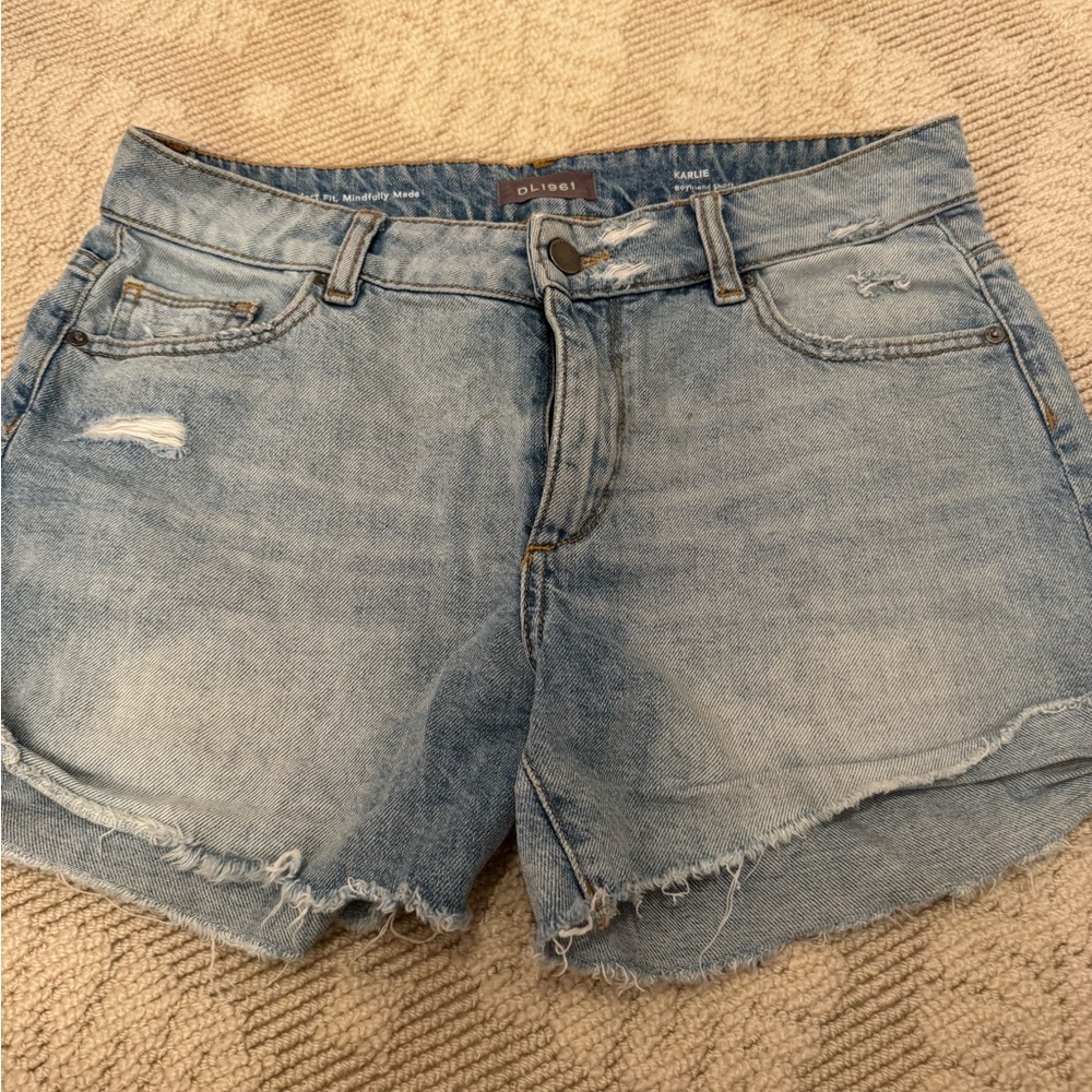 DL1961 Light Blue Distressed Jean Shorts
